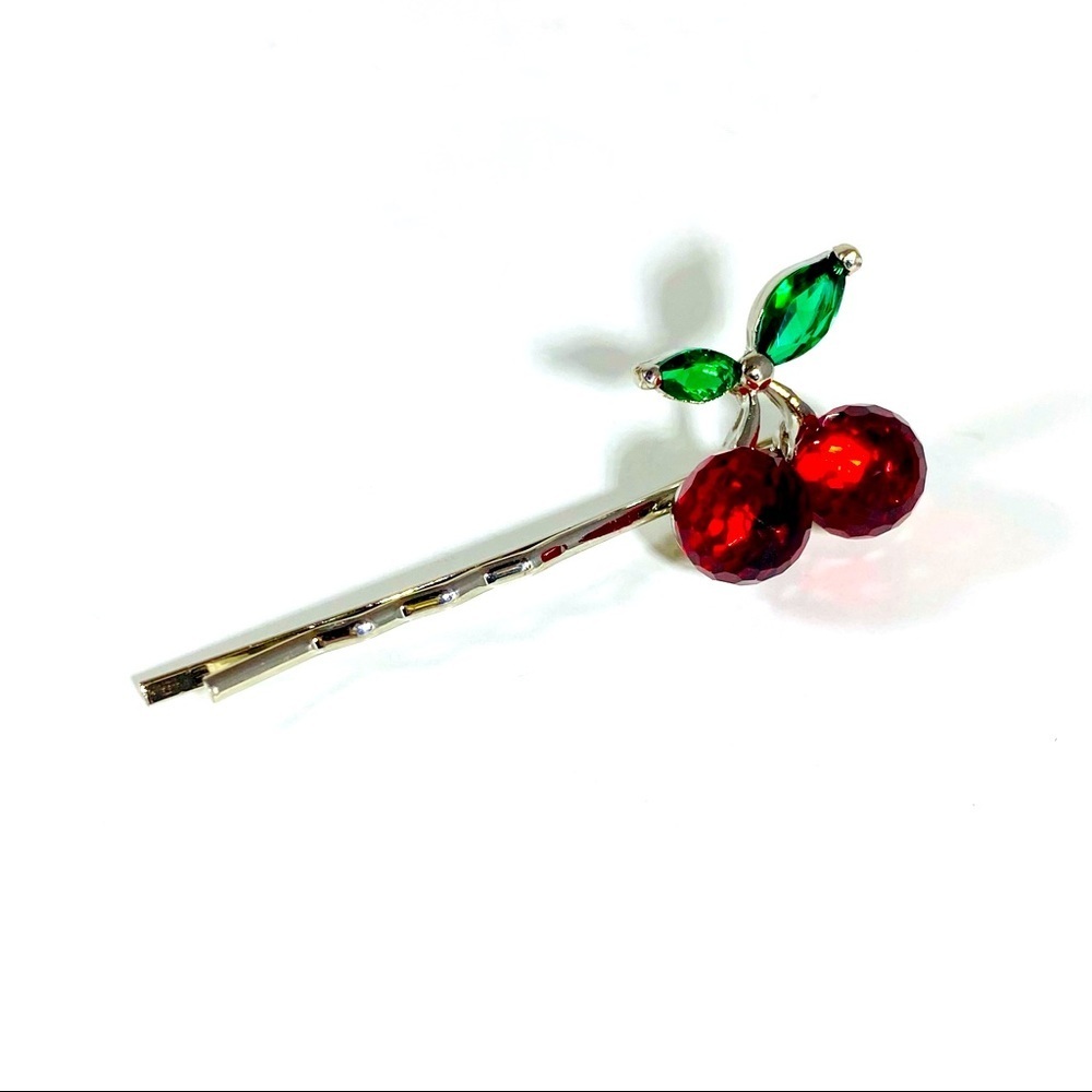 Red crystal petite cherry Bobbie pin pinup